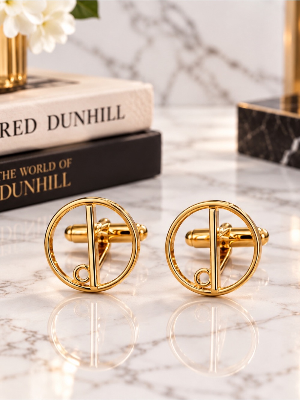 Alfred Dunhill Men’s Gold-Tone Logo Cufflinks Round Designer Formal Jewelry